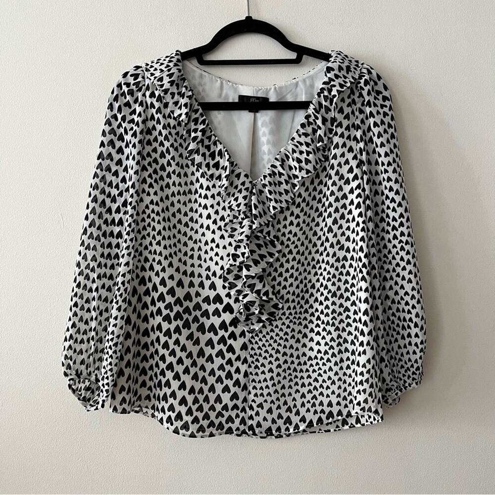 J. Crew Ruffle Heart Print Blouse - Picture 2 of 8